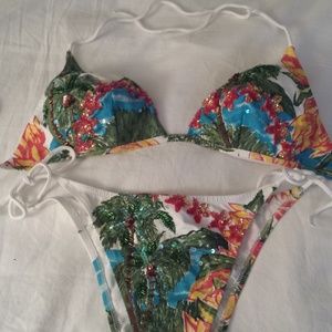 Tropical Sequin Triangle Bikini Set